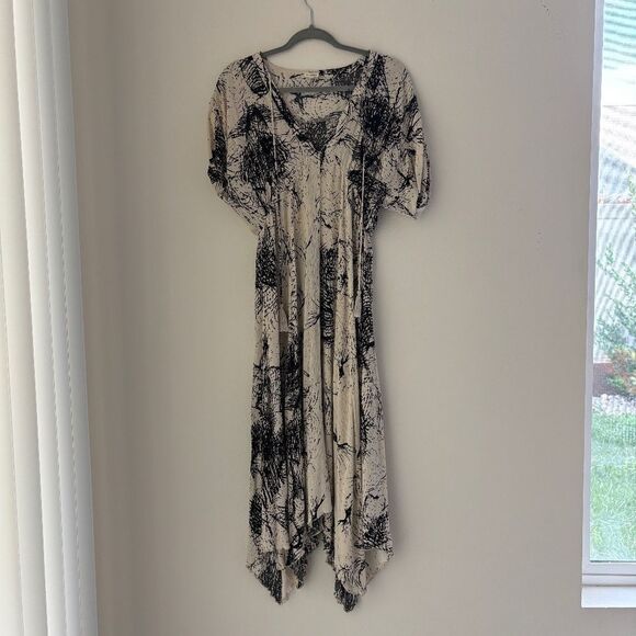 En Créme V Neck Splatter Print Shark Bite Dress Size Small Boho Funky Y2K Size S - Picture 2 of 14